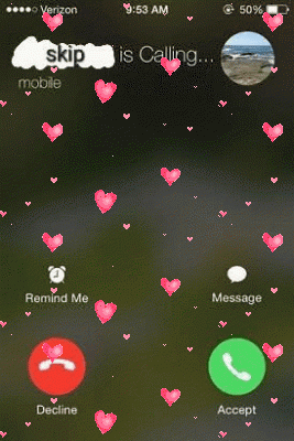 A Phone Screen With Hearts And The Words Skip Is Calling GIF