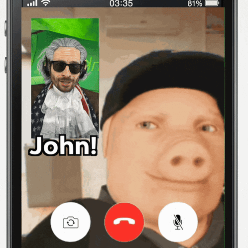 A Phone With A Picture Of A Pig And A Picture Of A Man With The Name John On It GIF