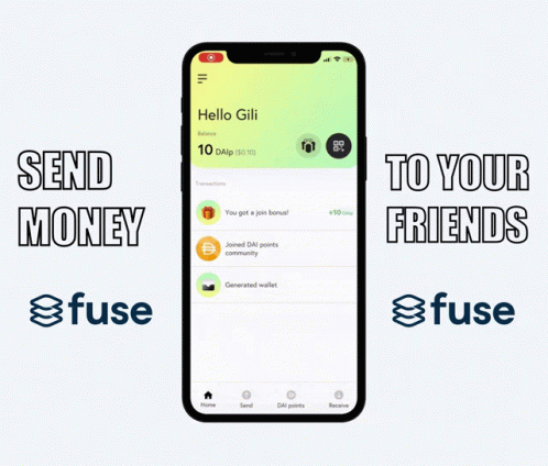 A Phone With The Words Send Money And To Your Friends On It GIF