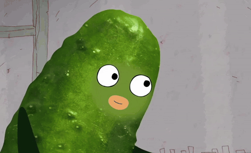 A Pickle With Big Eyes And A Yellow Nose GIF
