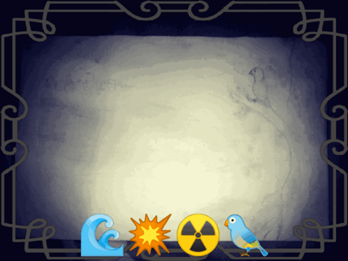 A Picture Frame With A Bird A Wave A Sun And A Radioactive Symbol GIF