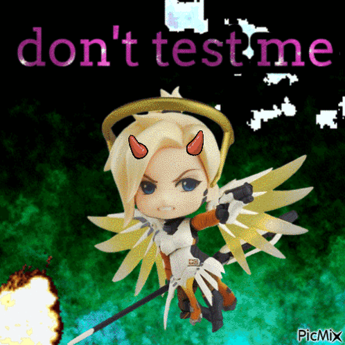 A Picture Of A Angel With Horns And The Words " Don 'T Test Me " GIF