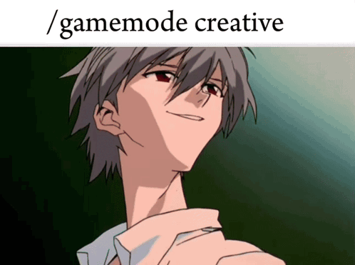 A Picture Of A Anime Character With The Words / Gamemode Creative Above Him GIF