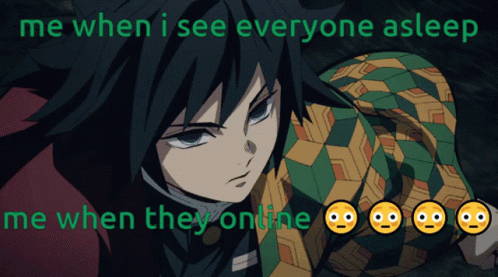 A Picture Of A Anime Character With The Words Me When I See Everyone Asleep Me When They Online GIF