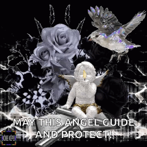 A Picture Of A Baby Angel With A Candle And The Words May This Angel Guide And Protect On The Bottom GIF