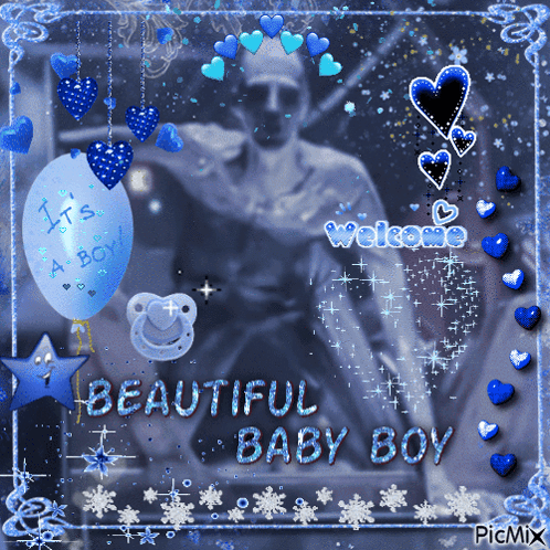 A Picture Of A Baby Boy With The Words " Beautiful Baby Boy " On It GIF