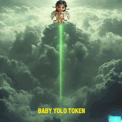 A Picture Of A Baby Flying Through The Clouds With The Words Baby Yolo Token Below It GIF
