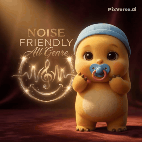 A Picture Of A Baby With A Pacifier And The Words " Noise Friendly All Genre " GIF
