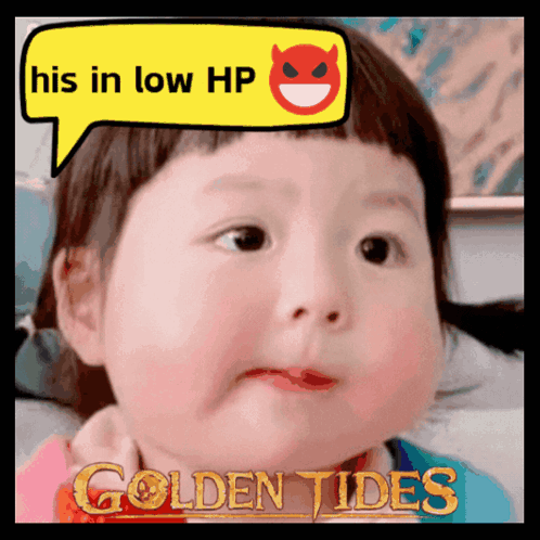 A Picture Of A Baby With A Speech Bubble That Says His In Low Hp GIF