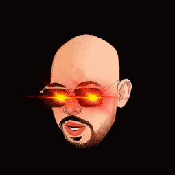 A Picture Of A Bald Man With A Beard And The Words Tate Defence Around His Head GIF