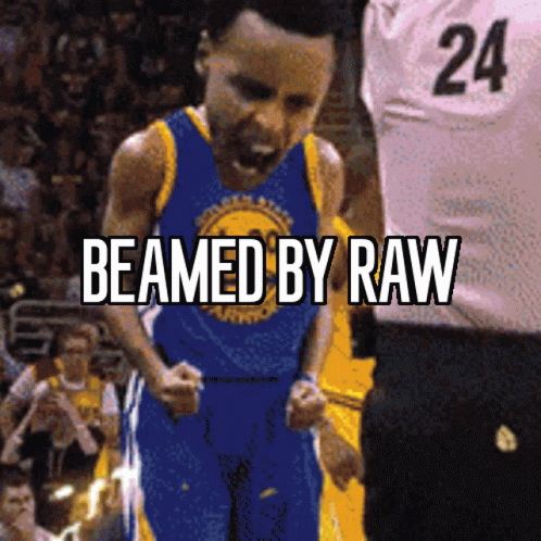 A Picture Of A Basketball Player With The Words " Beamed By Raw " Below Him GIF