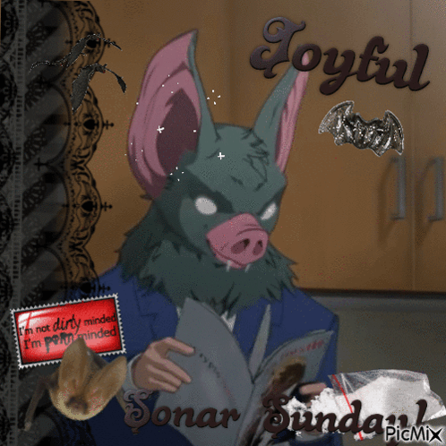A Picture Of A Bat With Joyful Written On The Top GIF