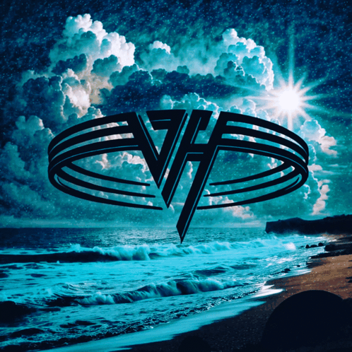 A Picture Of A Beach With A Van Halen Logo GIF