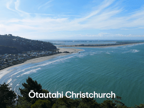 A Picture Of A Beach With The Name Otautahi Christchurch On It GIF