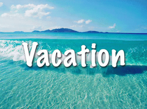 A Picture Of A Beach With The Word Vacation In White Letters GIF