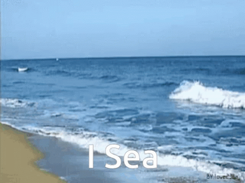 A Picture Of A Beach With The Words " I Sea " Below It GIF