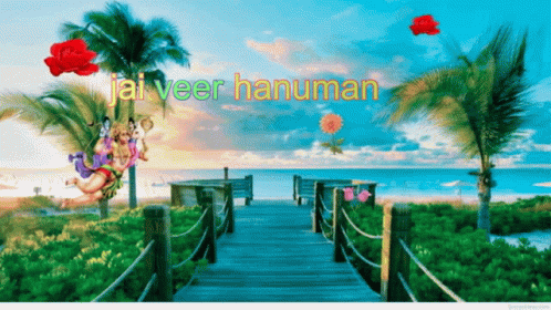 A Picture Of A Beach With The Words Jai Veer Hanuman Written On It GIF