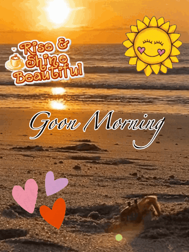 A Picture Of A Beach With The Words Rise & Shine Beautiful And Good Morning GIF