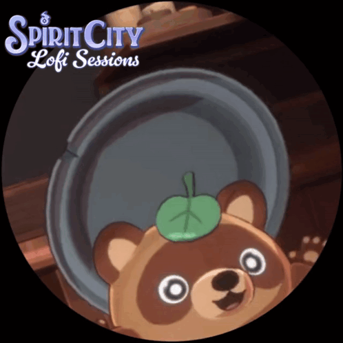 A Picture Of A Bear With A Leaf On Its Head And The Words Spirit City Loft Sessions GIF