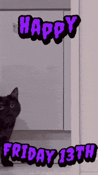 A Picture Of A Black Cat With The Words Happy Friday 13Th On The Bottom GIF