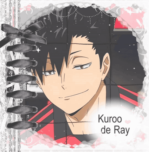 A Picture Of A Black Haired Anime Character With The Name Kuroo De Ray GIF