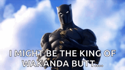 A Picture Of A Black Panther With The Words I Might Be The King Of Wakanda Butt Written Below Him GIF