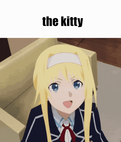 A Picture Of A Blonde Anime Girl With The Words The Kitty On The Bottom GIF