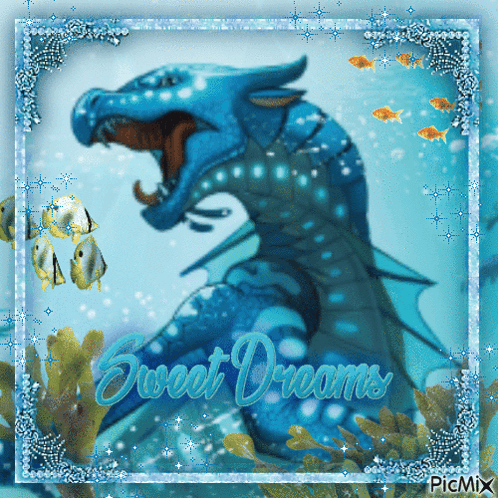 A Picture Of A Blue Dragon With The Words Sweet Dreams Written On It GIF