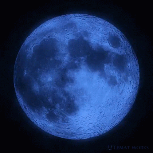 A Picture Of A Blue Moon With Lemat Works Written On The Bottom GIF