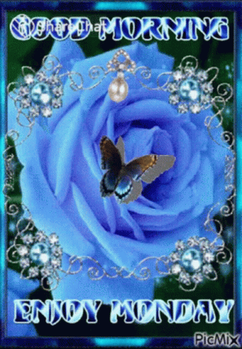 A Picture Of A Blue Rose With The Words Good Morning Enjoy Monday On It GIF