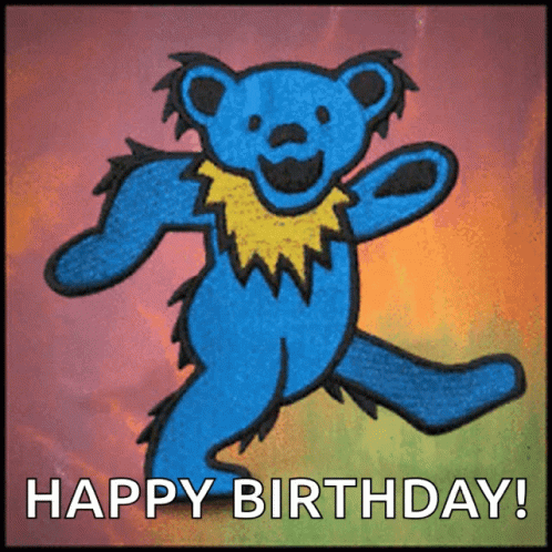 A Picture Of A Blue Teddy Bear With The Words Happy Birthday GIF
