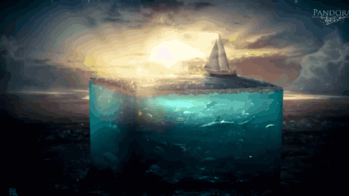 A Picture Of A Boat In The Ocean With The Word Pandora On The Bottom Right GIF