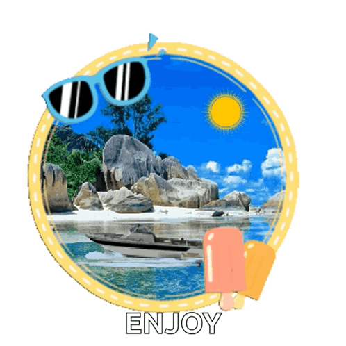 A Picture Of A Boat On A Beach With The Word Enjoy Below It GIF