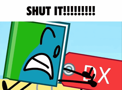 A Picture Of A Book And A Sign That Says " Shut It !!! " GIF