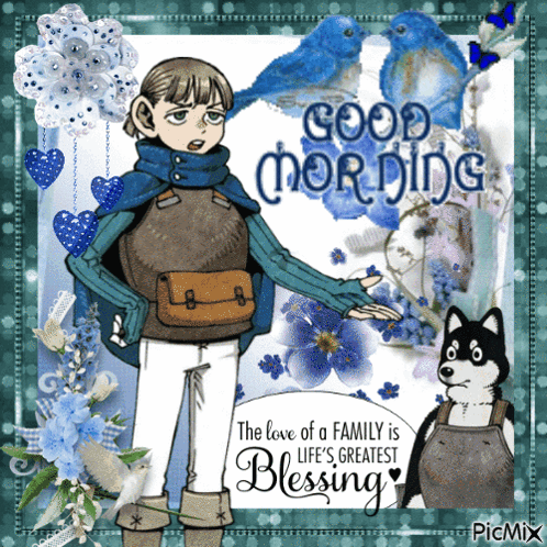 A Picture Of A Boy And A Dog With The Words " The Love Of A Family Is Life 'S Greatest Blessing " On It GIF