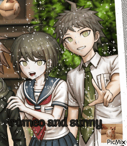 a picture of a boy and a girl with romeo and sunny written above them