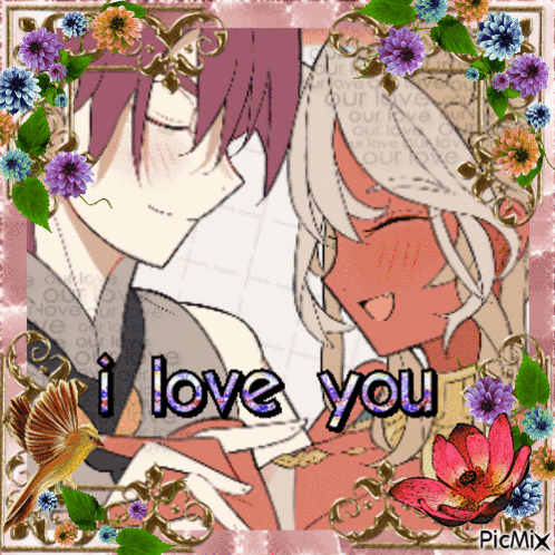 a picture of a boy and a girl with the words " i love you "