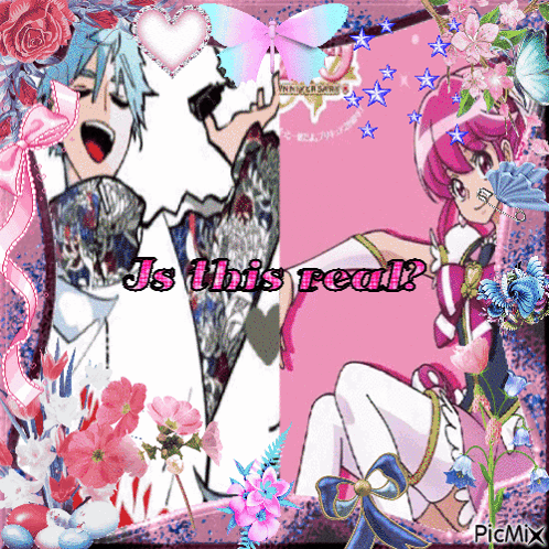 A Picture Of A Boy And A Girl With The Words " Is This Real " At The Top GIF