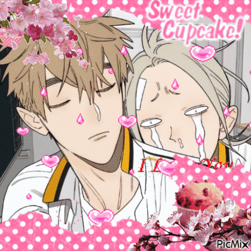 A Picture Of A Boy And A Girl With The Words Sweet Cupcake On It GIF