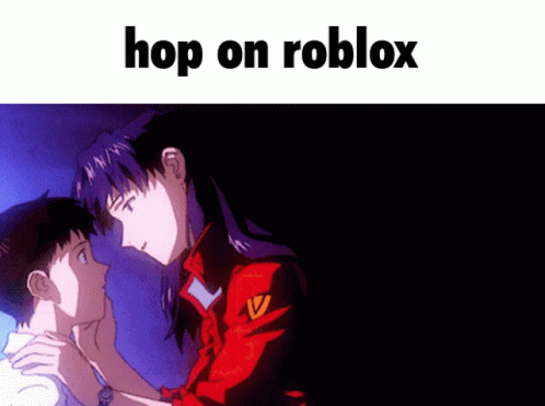 A Picture Of A Boy And Girl With The Words Hop On Roblox Above Them GIF