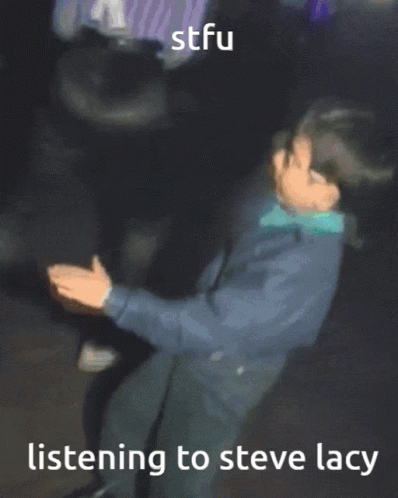 A Picture Of A Boy Dancing With The Words Listening To Steve Lacy On The Bottom GIF