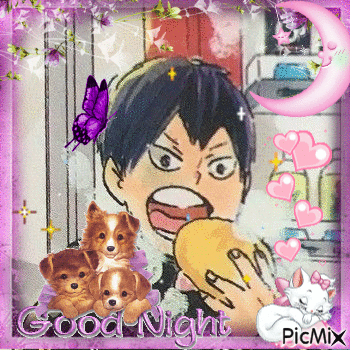 A Picture Of A Boy Eating A Sandwich With The Words Good Night Written On The Bottom GIF