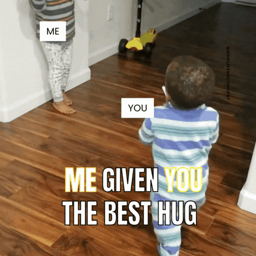 A Picture Of A Boy Giving Another Boy A Hug That Says Me Given You The Best Hug GIF