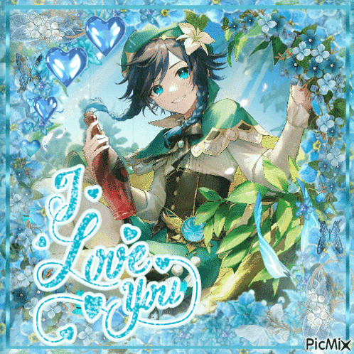 A Picture Of A Boy Holding A Bottle With The Words " I Love You " On The Bottom GIF