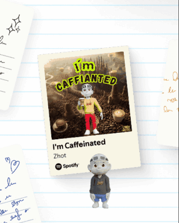 A Picture Of A Boy Holding A Cup Of Coffee With The Words I 'M Caffeinated On It GIF