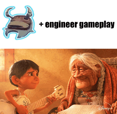 A Picture Of A Boy Playing A Guitar Next To An Older Woman With The Words " Engineer Gameplay " Above Them GIF