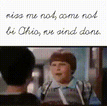 A Picture Of A Boy Talking To Another Man With The Words " Kiss Me Not Come Not Be Ohio We Sind Done " GIF