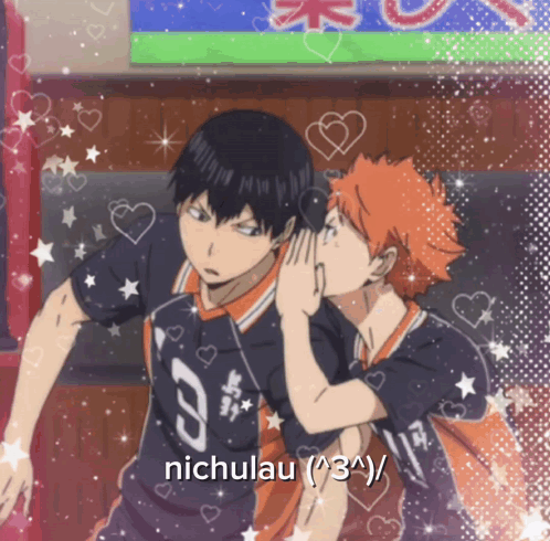 A Picture Of A Boy Whispering Into Another Boy 'S Ear With Nichulau Written Below It GIF