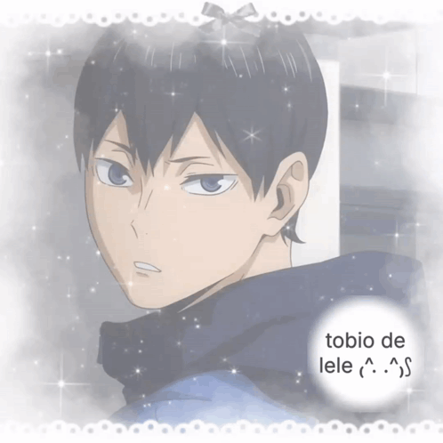 A Picture Of A Boy With A Bow In His Hair And The Words Tobio De Lele GIF
