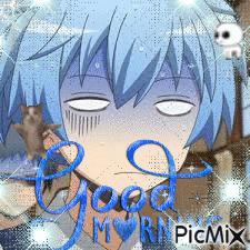 A Picture Of A Boy With A Cat And The Words Good Morning GIF